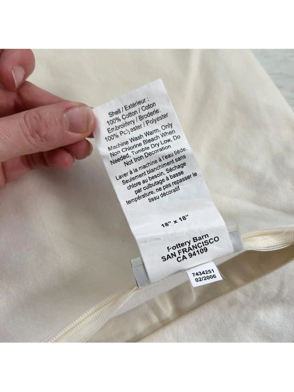 (1) POTTERY BARN  Embroidered  18